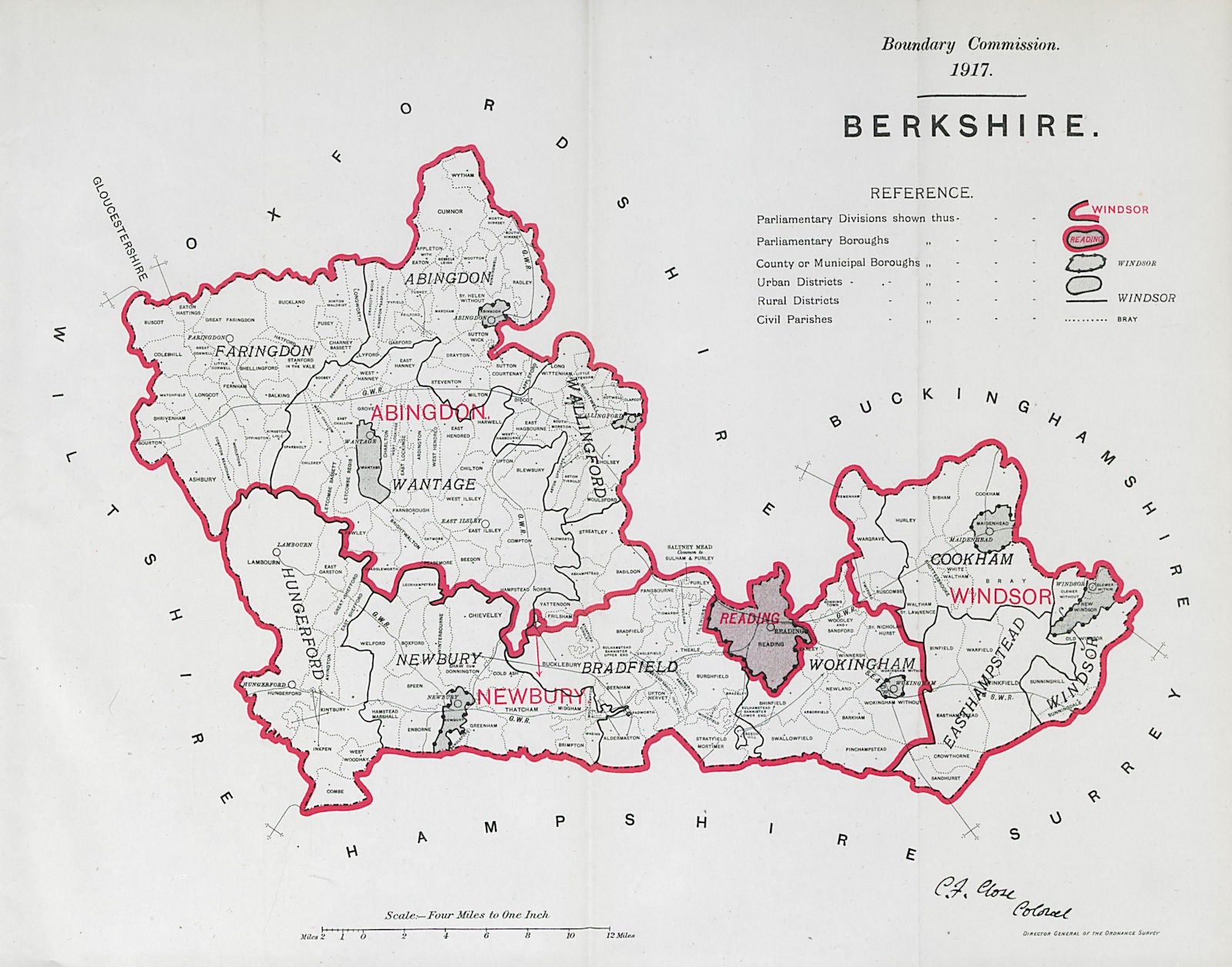 Berkshire Parliamentary County. BOUNDARY COMMISSION. Close 1917 old map